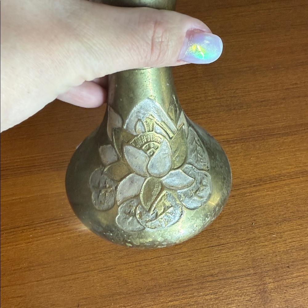 Vintage Brass Floral Vase - Picture 8 of 9